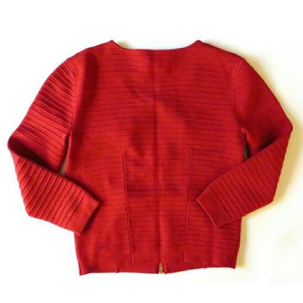Catherine Malandrino Red Ribbed Zip Cardigan - Picture 3 of 4