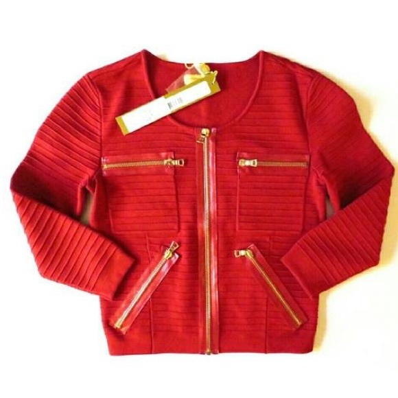 Catherine Malandrino Red Ribbed Zip Cardigan - Picture 2 of 4