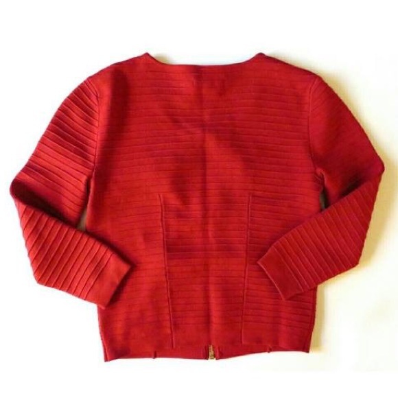 Catherine Malandrino Red Ribbed Zip Cardigan - Picture 3 of 4