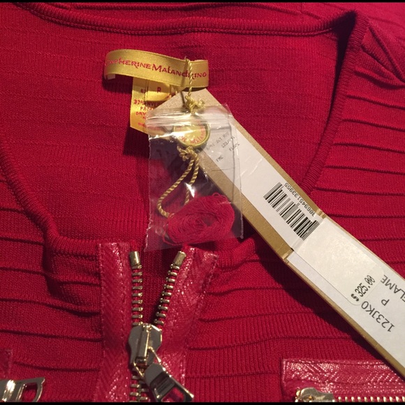 Catherine Malandrino Red Ribbed Zip Cardigan - Picture 4 of 4