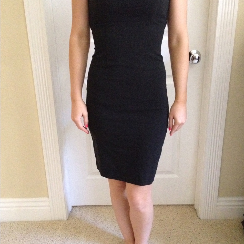 Strapless, black Spandex dress