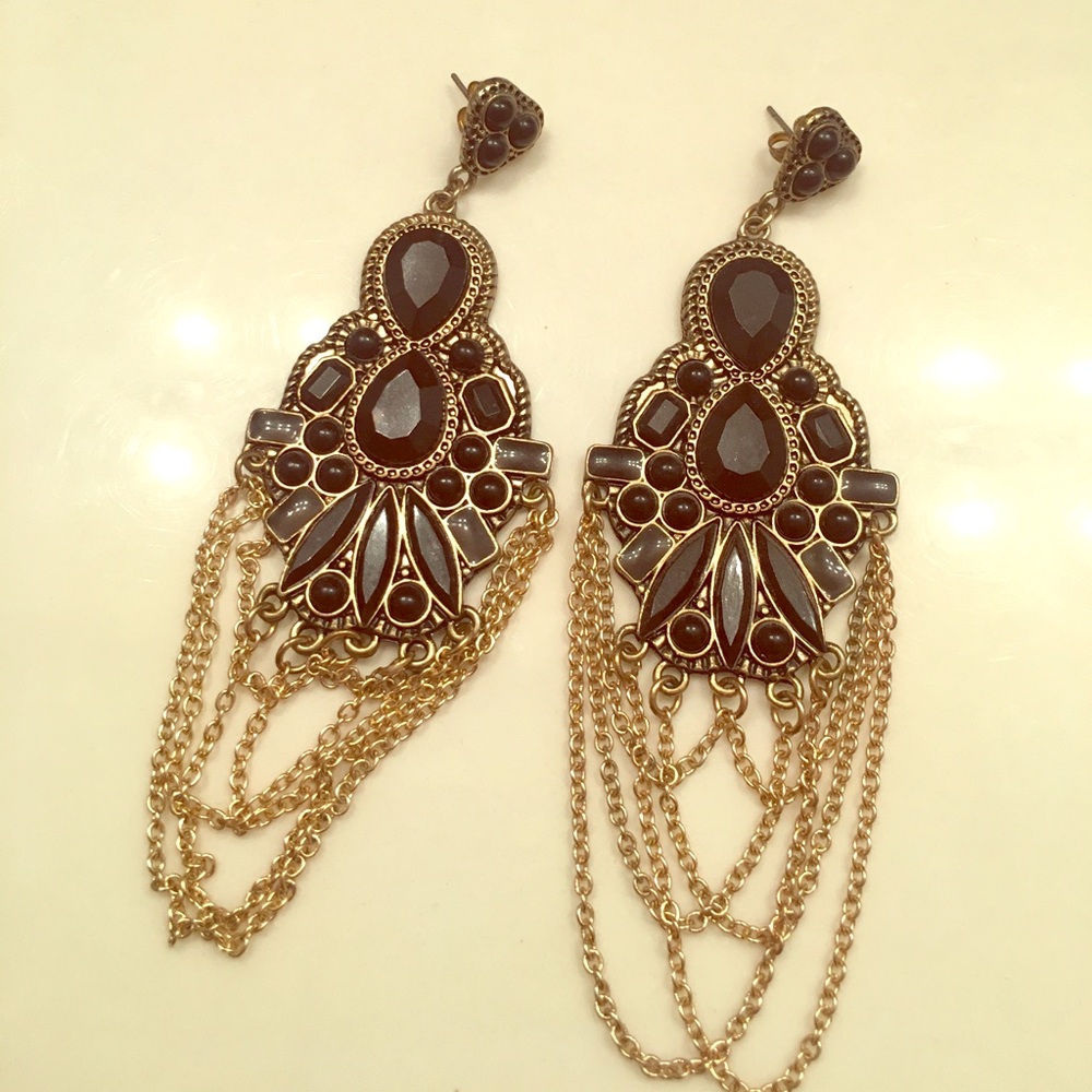 Black and gold chandelier earrings