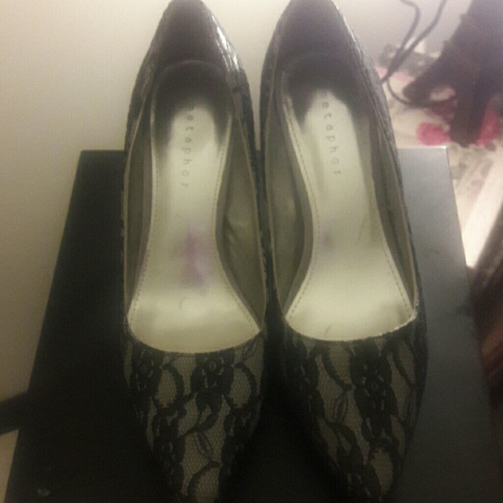Silver and black lace heels. Only worn once.