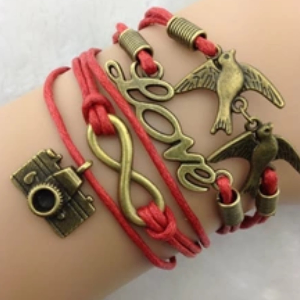 love,camera, photographer, birds infinity bracelet