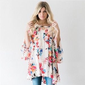 Spring Watercolor Floral Keyhole Tunic