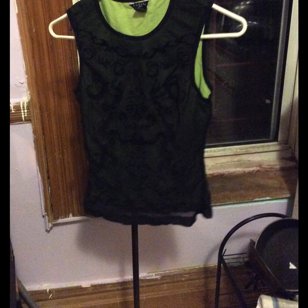 Guess lacy layer top green under sleeveless