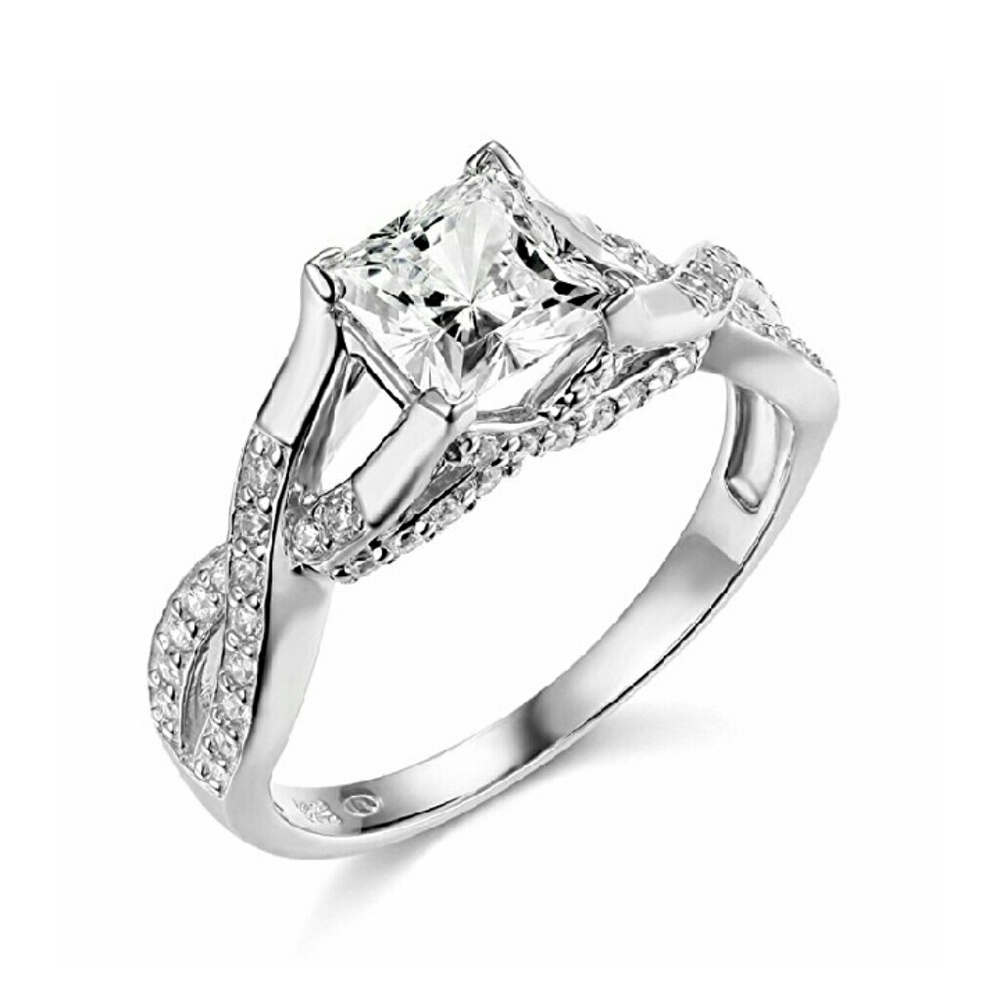 .925 Sterling Silver Rhodium Plated Princess Ring