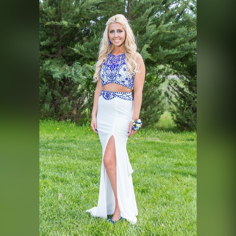 Beautiful White and Blue Prom Gown