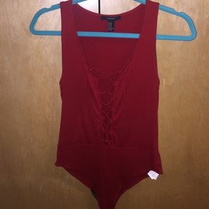 Red Lace Up Body Suit