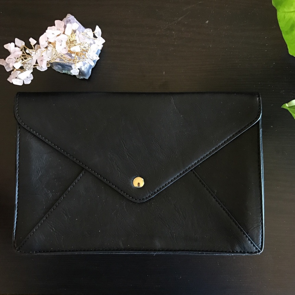 Black Vegan Leather Envelope Clutch