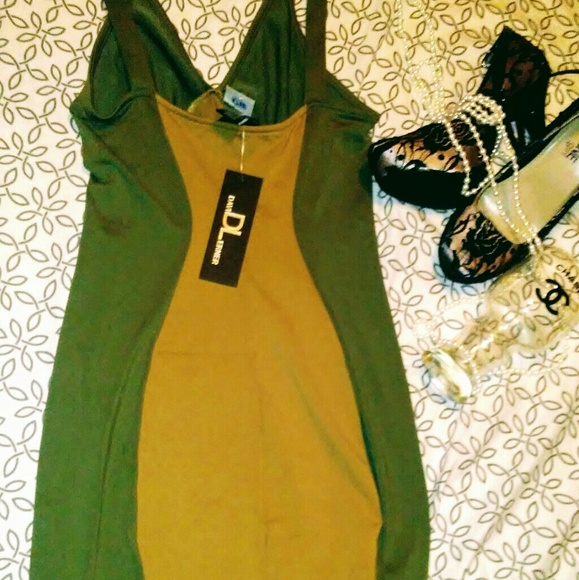 David Lerner olive and camel mini bodycon dress - Picture 2 of 2