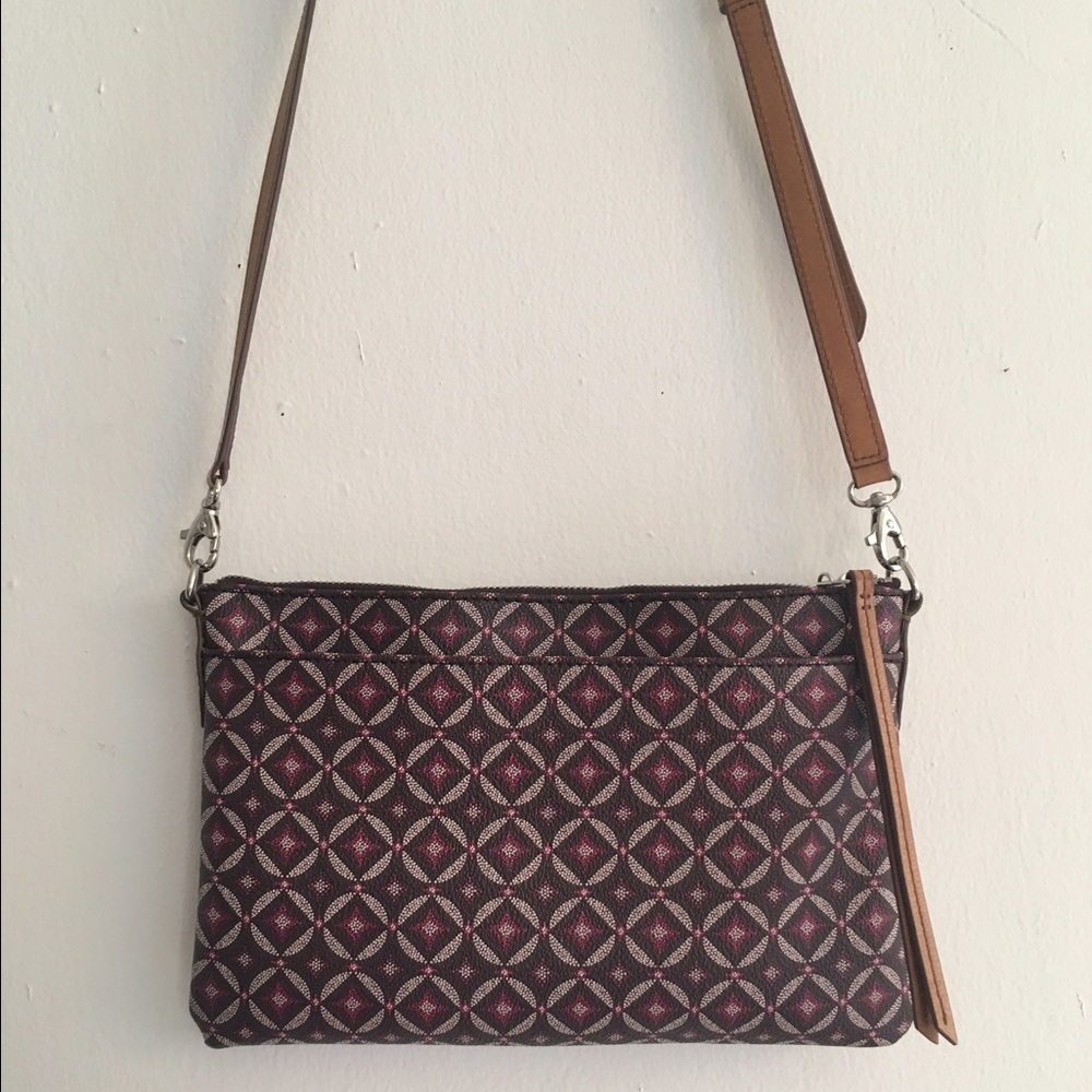 Fossil Maroon patterned cross body bag