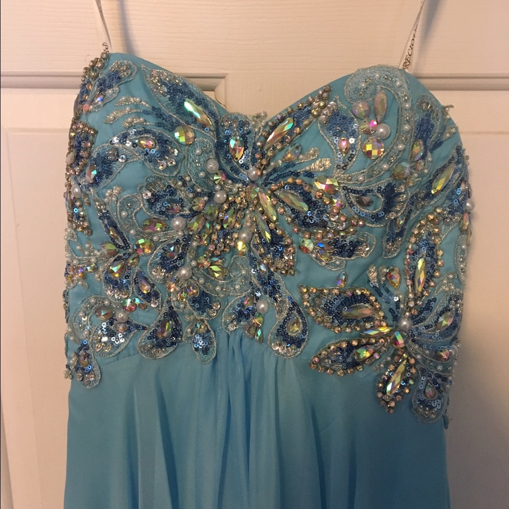 Blue Chiffon Gown with Beaded Bust - Picture 1 of 6