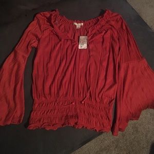 Burnt orange crinkle material top