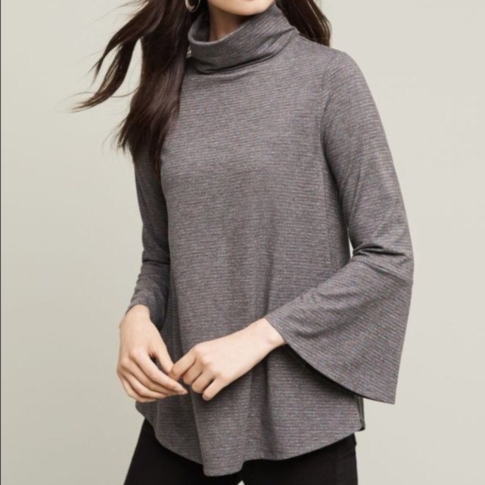 Anthropologie Striped turtleneck w/ bell sleeves