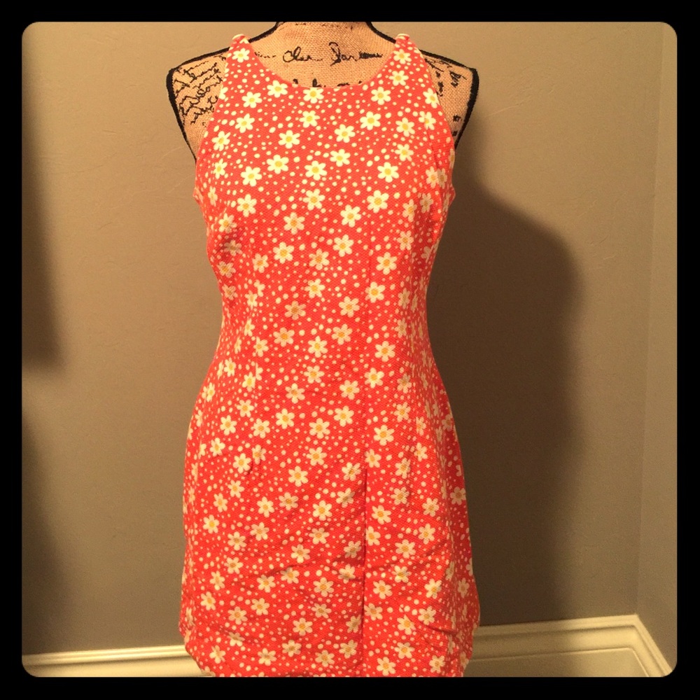 Orange floral shift dress