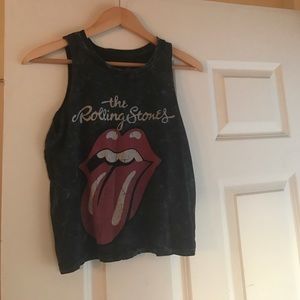 'Rolling Stones' Distressed Crop Tank Top