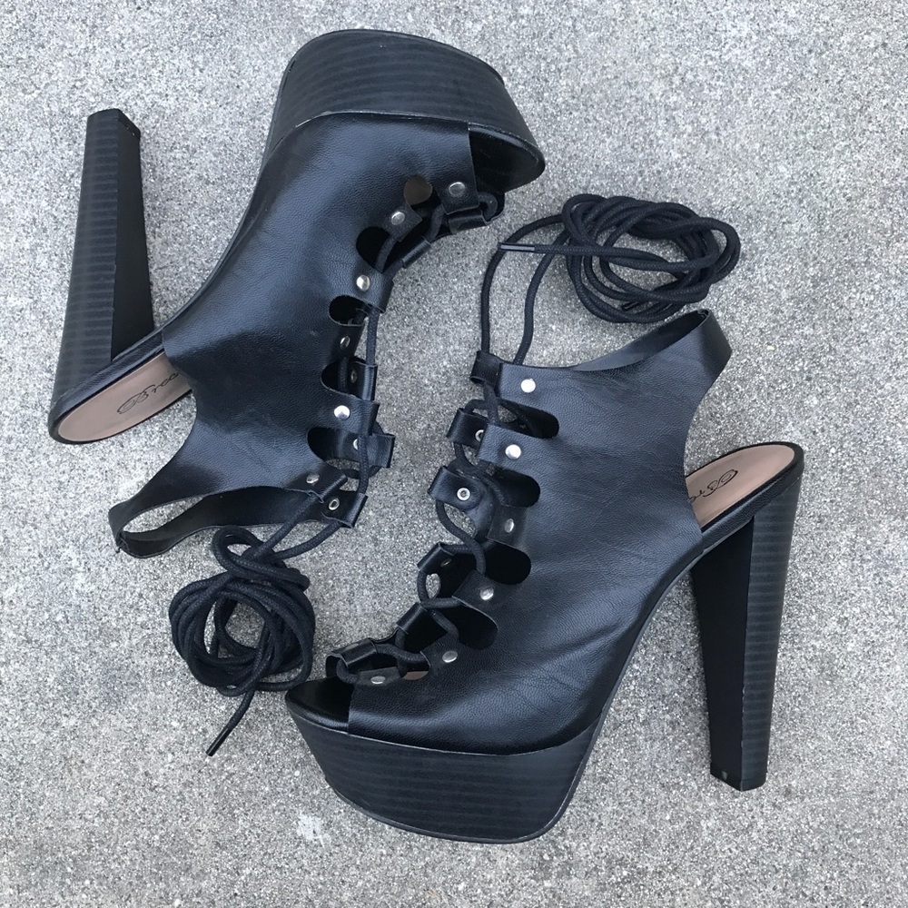 Lace Up Black Heels