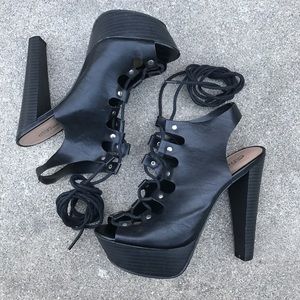 Lace Up Black Heels