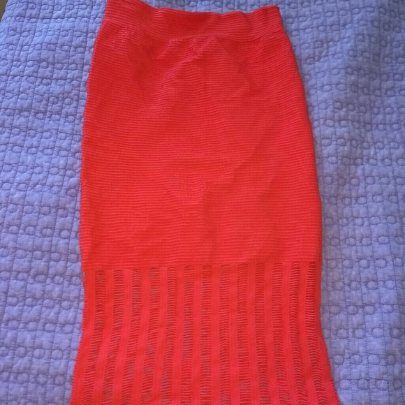 BCBG open mesh midi skirt coral M/L - Picture 5 of 6