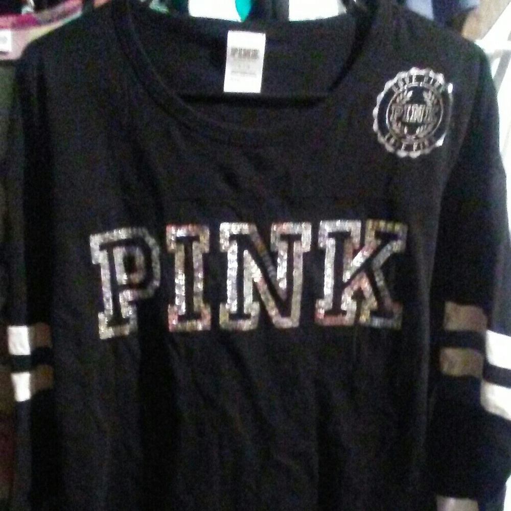 Blinged 3/4 sleeve black and silver Pink brand top