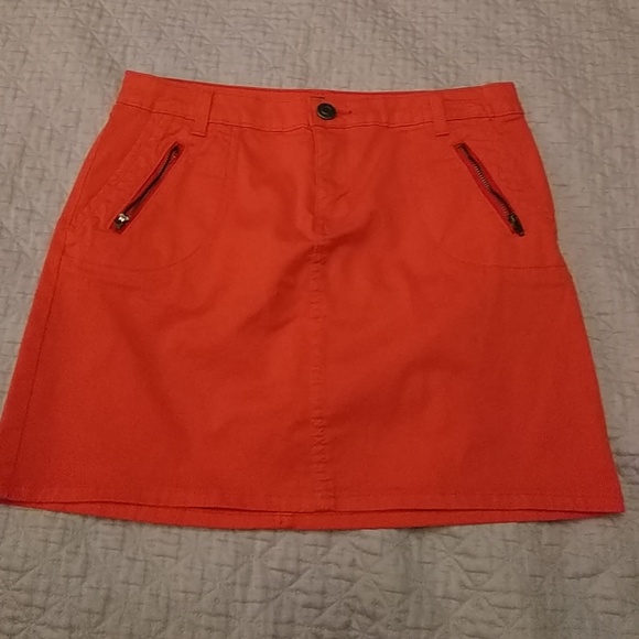 orange denim mini skirt