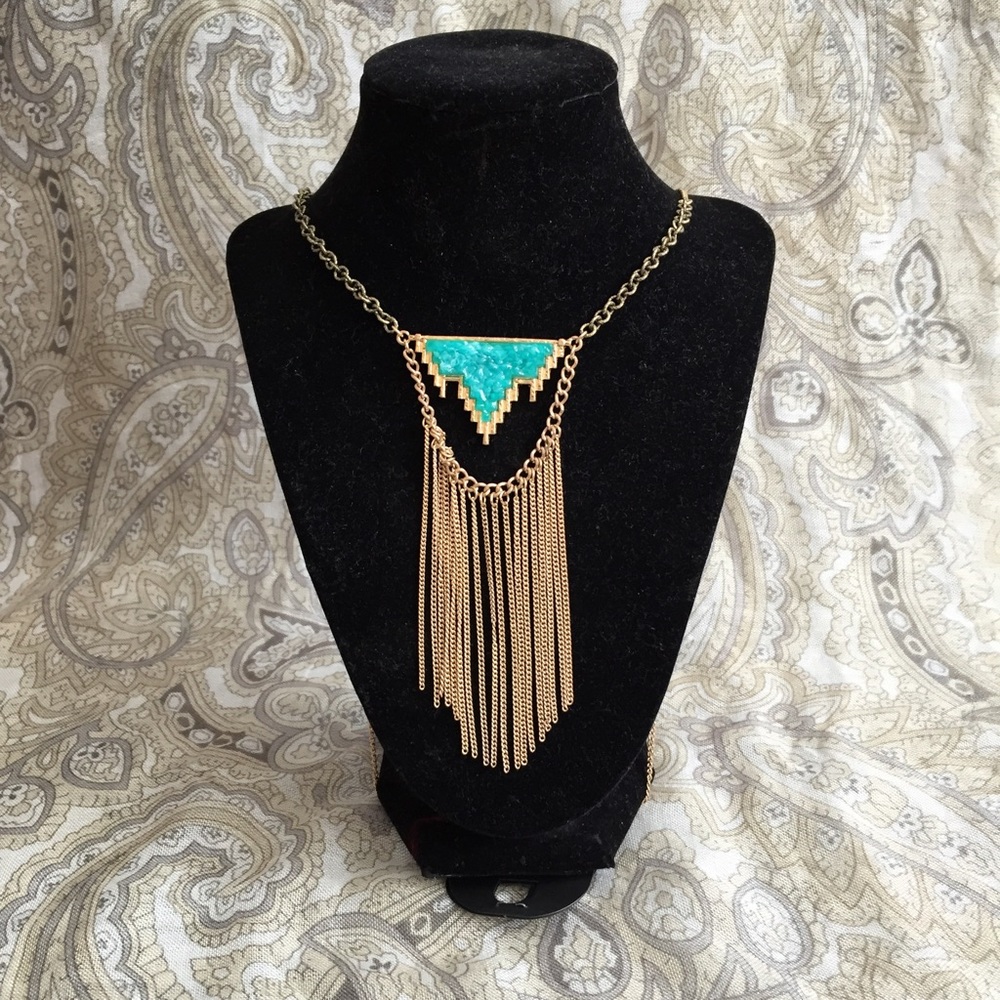 (SOLD) Long Turquoise and Gold Necklace