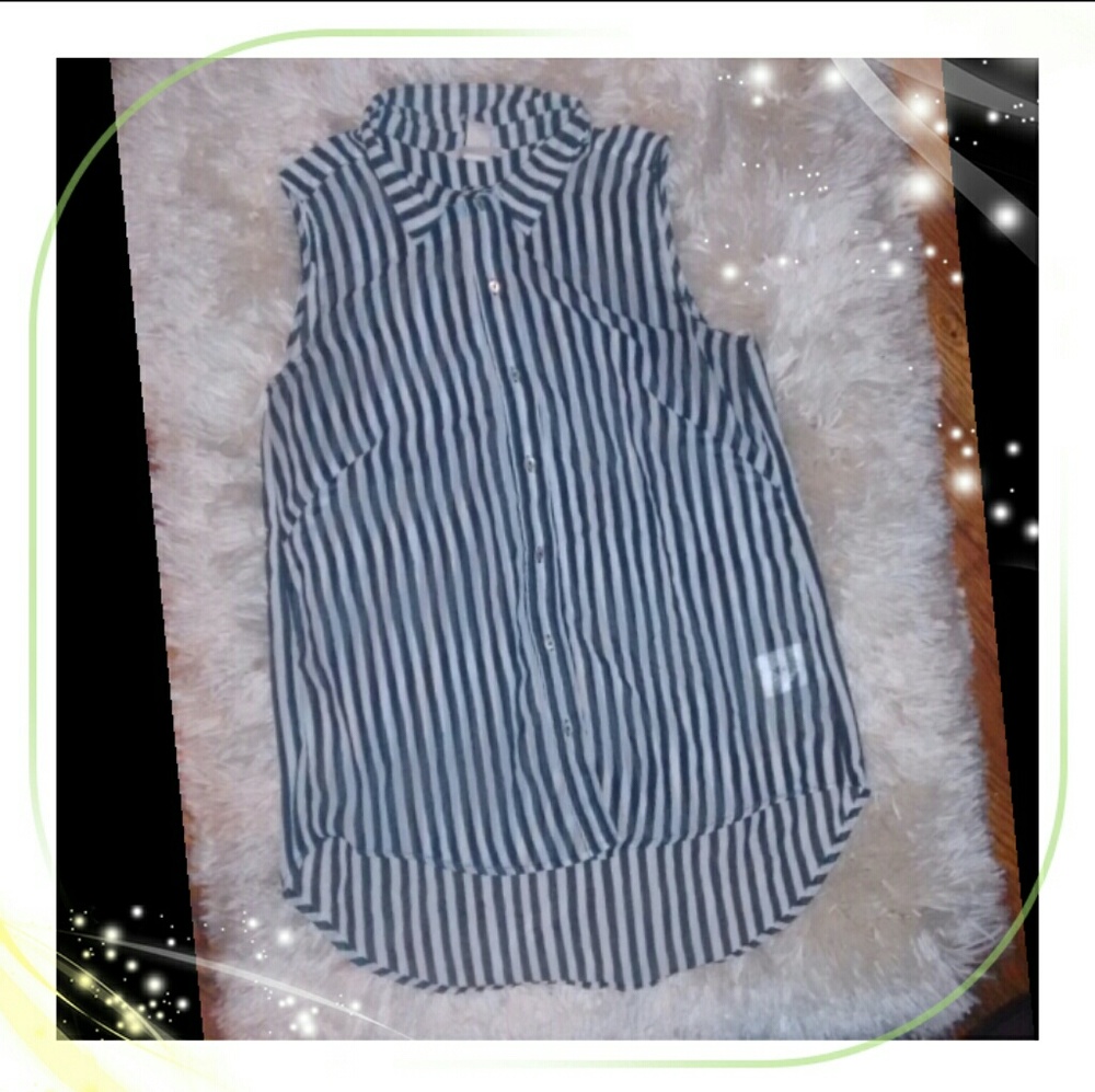Pin strip tunic button up sheer blouse with collar
