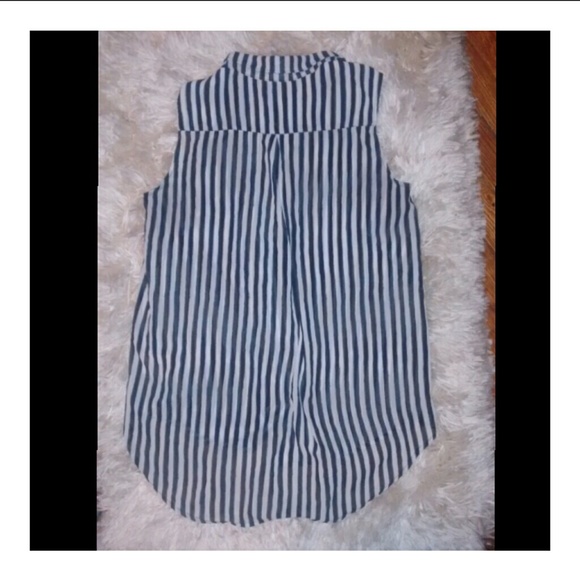 Pin strip tunic button up sheer blouse with collar - Picture 2 of 4