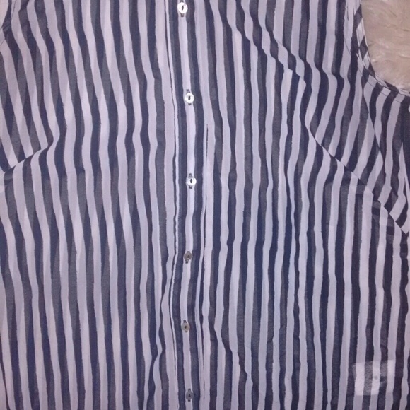 Pin strip tunic button up sheer blouse with collar - Picture 4 of 4