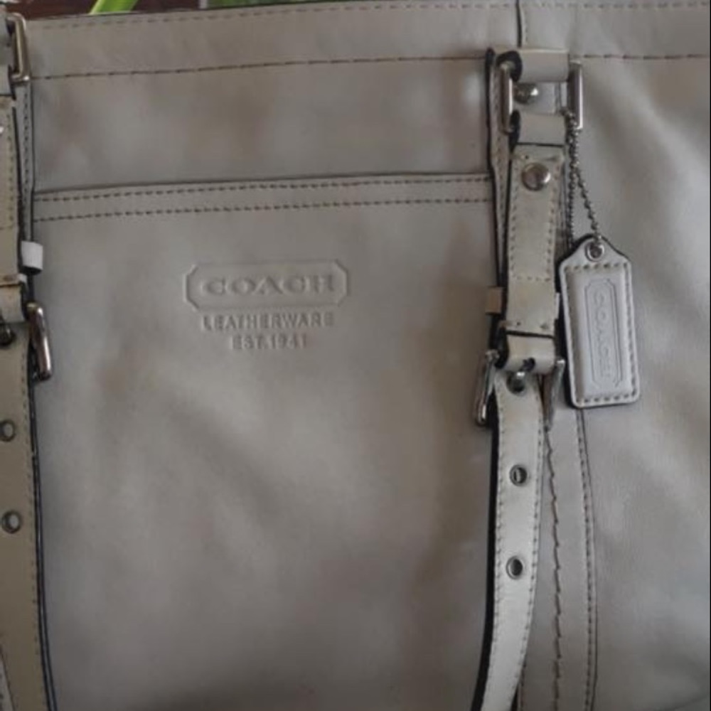 Authentic White Leather Coach Bag