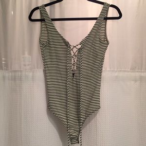 Scoop back lace up body suit
