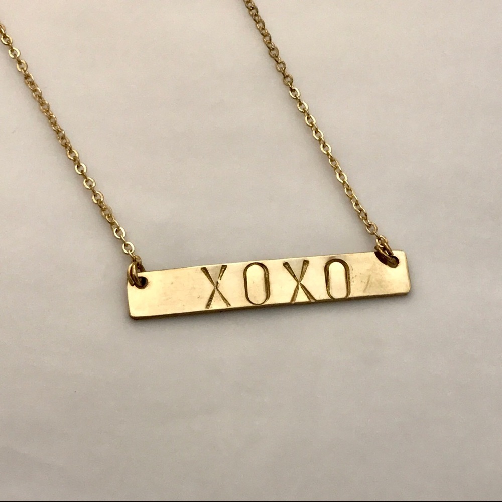14k Goldfill Bar necklace stamped XOXO