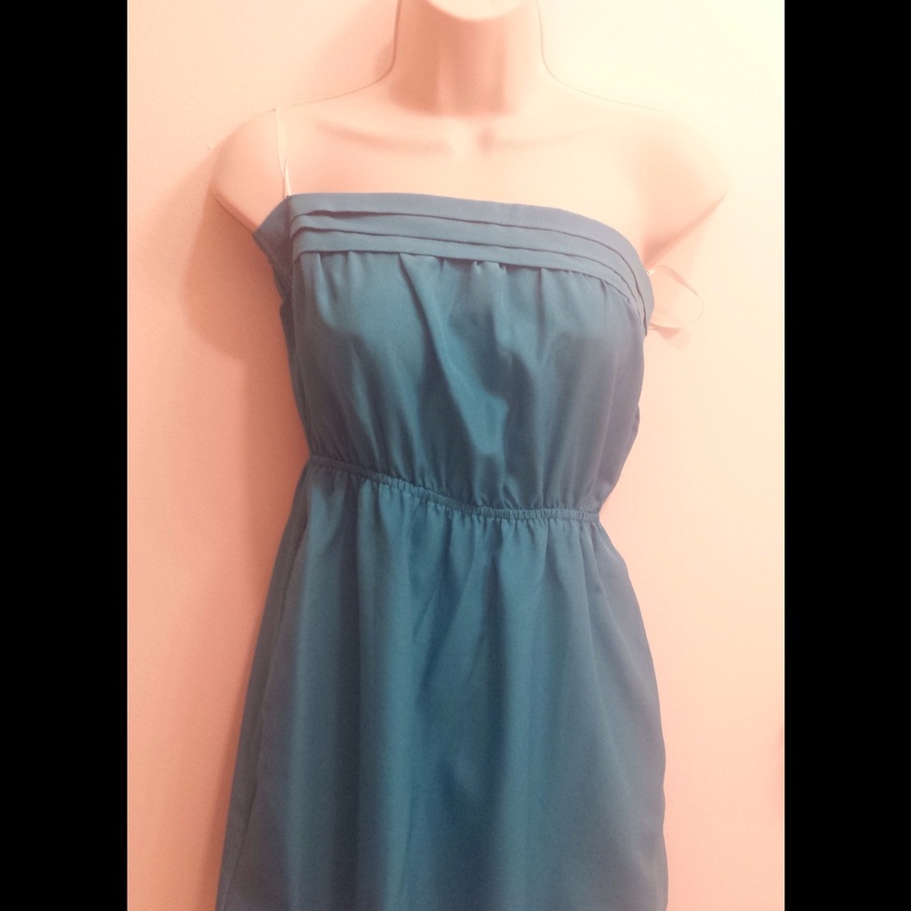 Cute blueish teal strapless summer dress