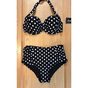 Black and white polka dot high waisted bikini