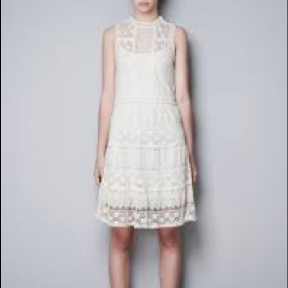 Zara Off White Ivory Lace Crochet Dress S