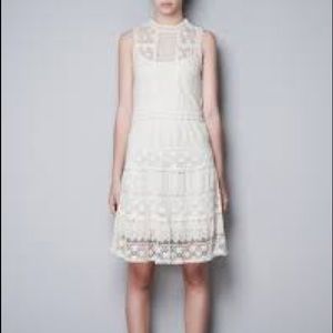 Zara Off White Ivory Lace Crochet Dress S