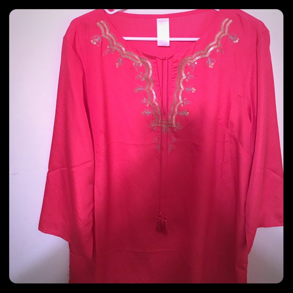 Beautiful Coral & Gold tunic top