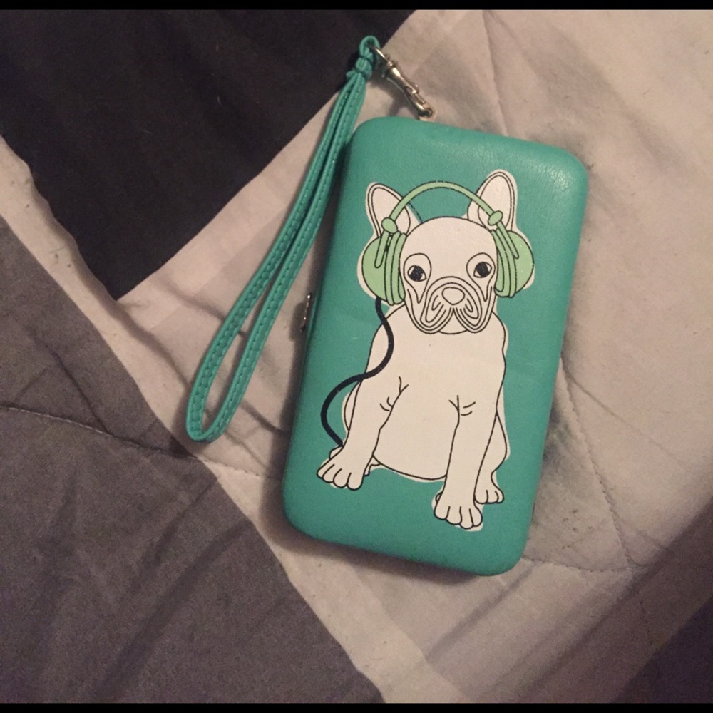 French Bull Dog with Headphones wristlet