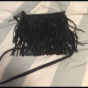 Black Leather Fringe Bag