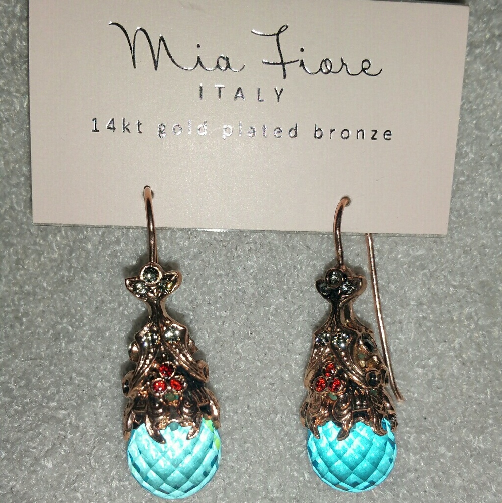 Mia Fiore Rose Gold Plated Aqua Crystal Earrings