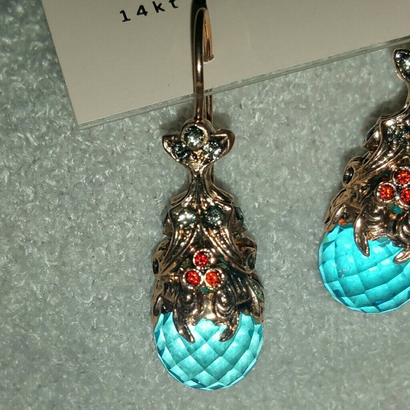 Mia Fiore Rose Gold Plated Aqua Crystal Earrings - Picture 3 of 3