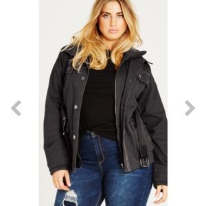City Chic Charcoal Rib Trim Utility Jacket
