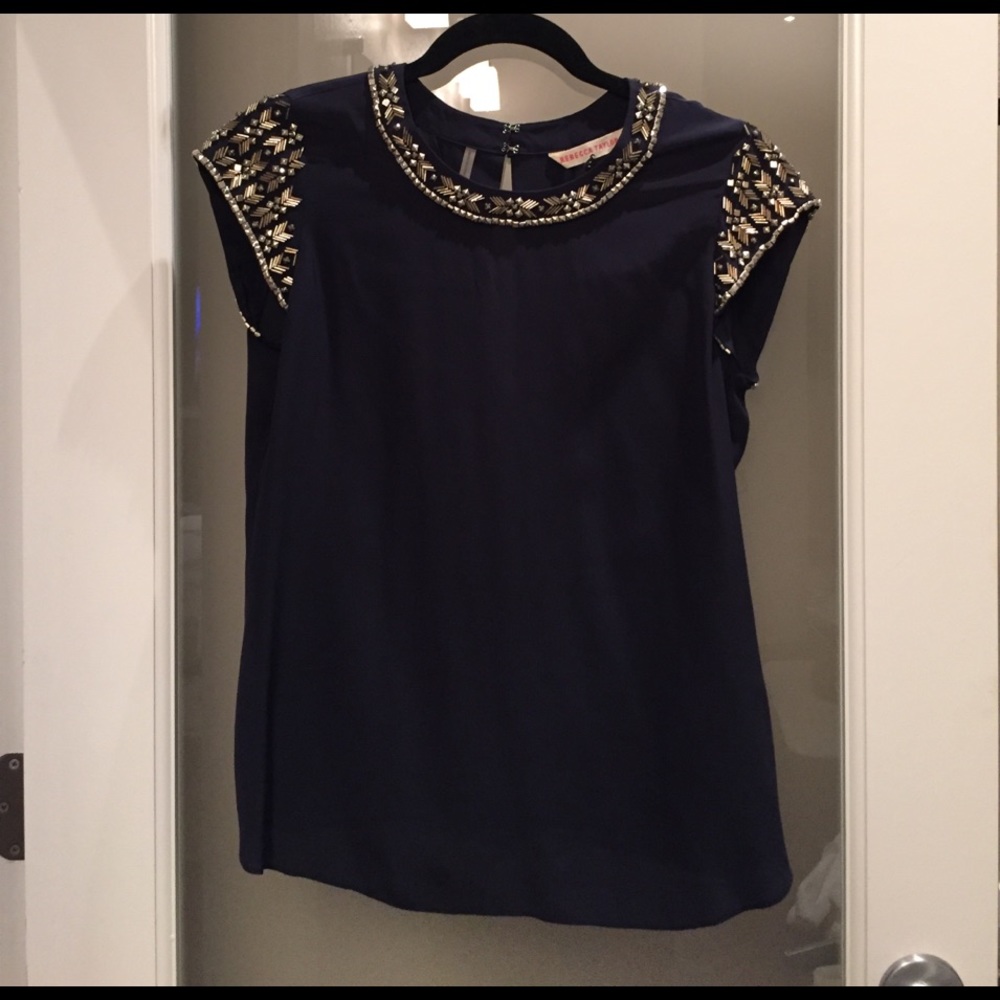 Jeweled Rebecca Taylor open back blouse