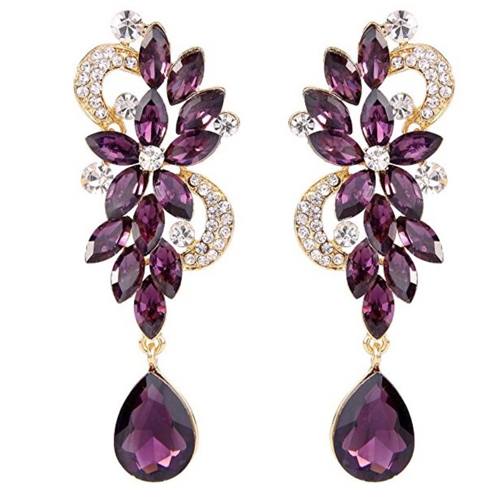 NWOT Stunning Gold and Purple Dangle Earrings