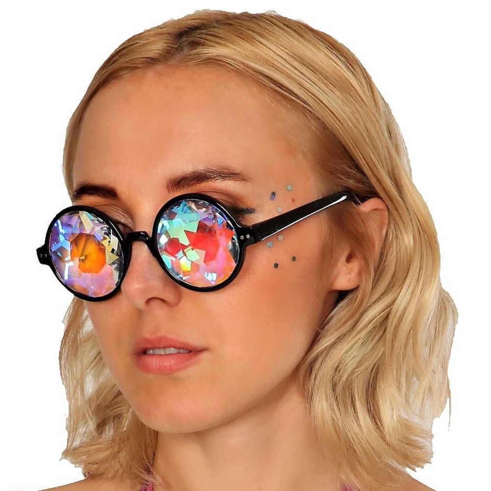 Black kaleidoscope rave glasses
