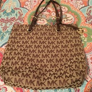 Michael Kors MK brown and tan tote purse