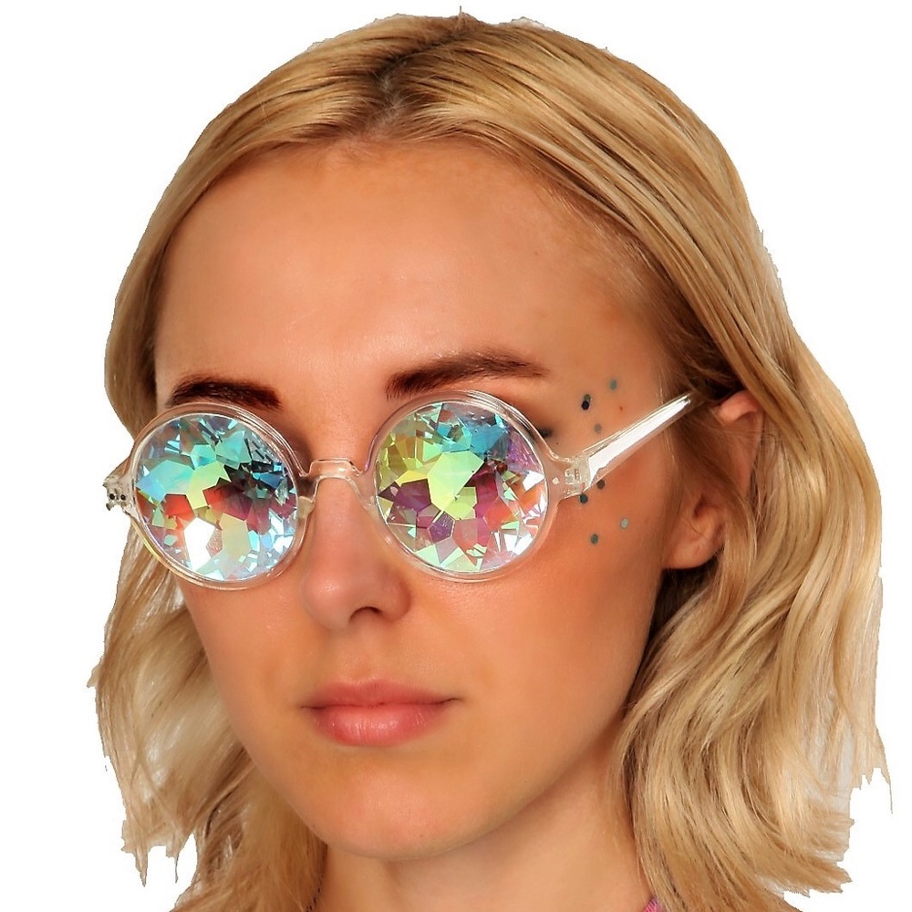 Clear rim kaleidoscope rave glasses