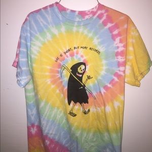 "life is short, buy more records" tie dye t-shirt
