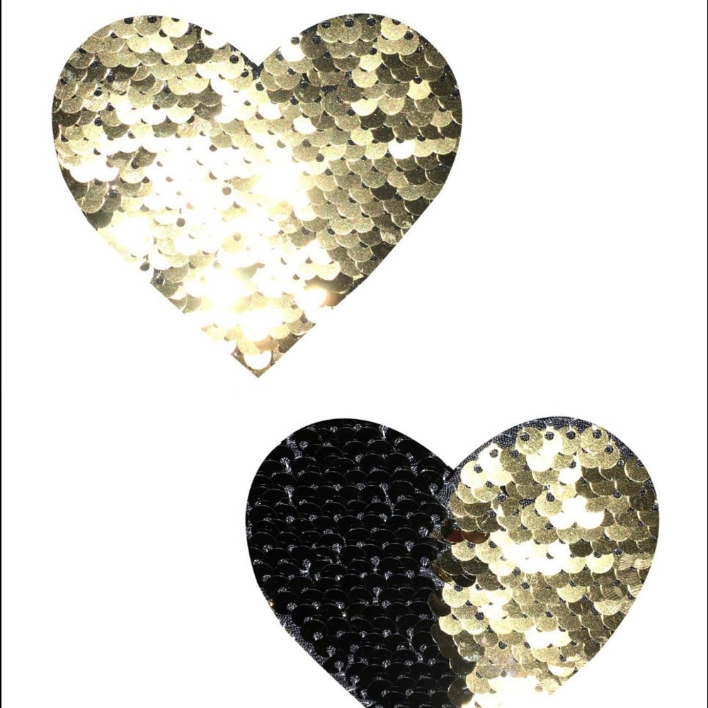 Black and gold reversible sequin heart Pasties